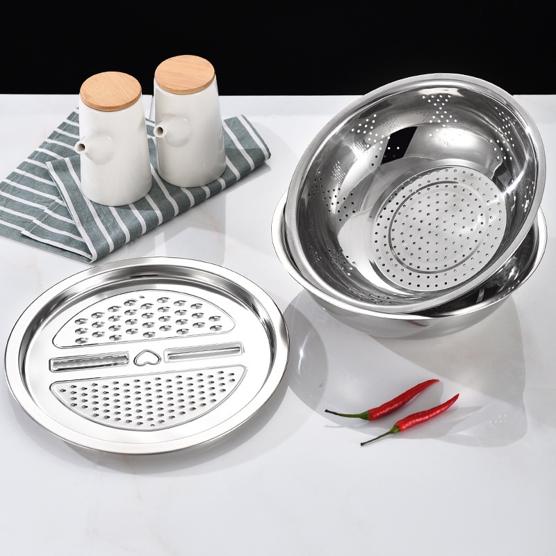 [FREE SHIP 50K] Bộ nạo rau củ 3 món bào - Rổ nạo rau củ kiêm rổ và chậu inox cao cấp đa năng,tiện lợ