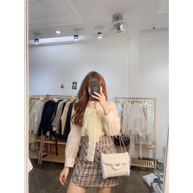 sơmi cổ nơ voan bon