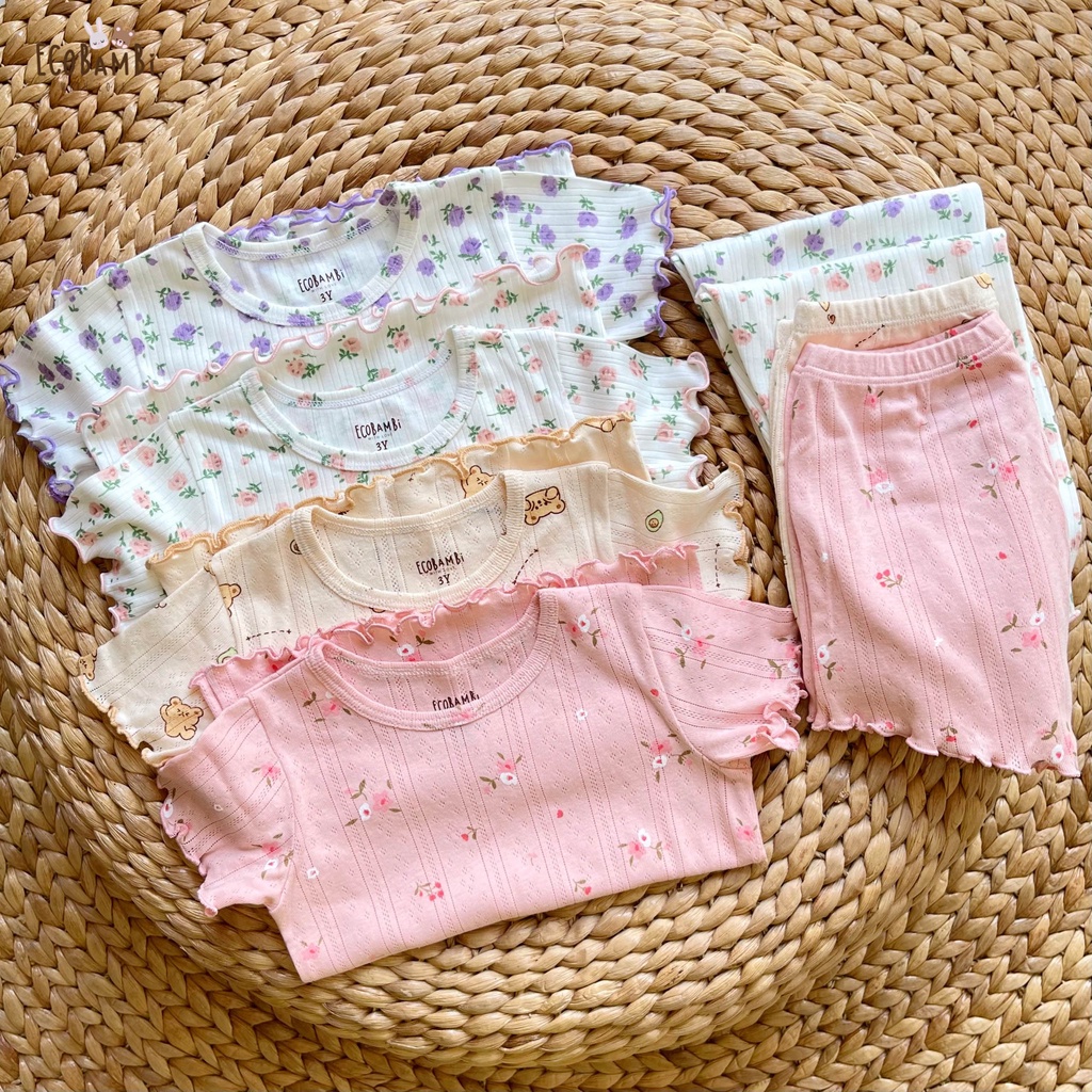 Bộ thun cotton TAY NGẮN phong cách Hàn Quốc bé gái EcobambiWithLove