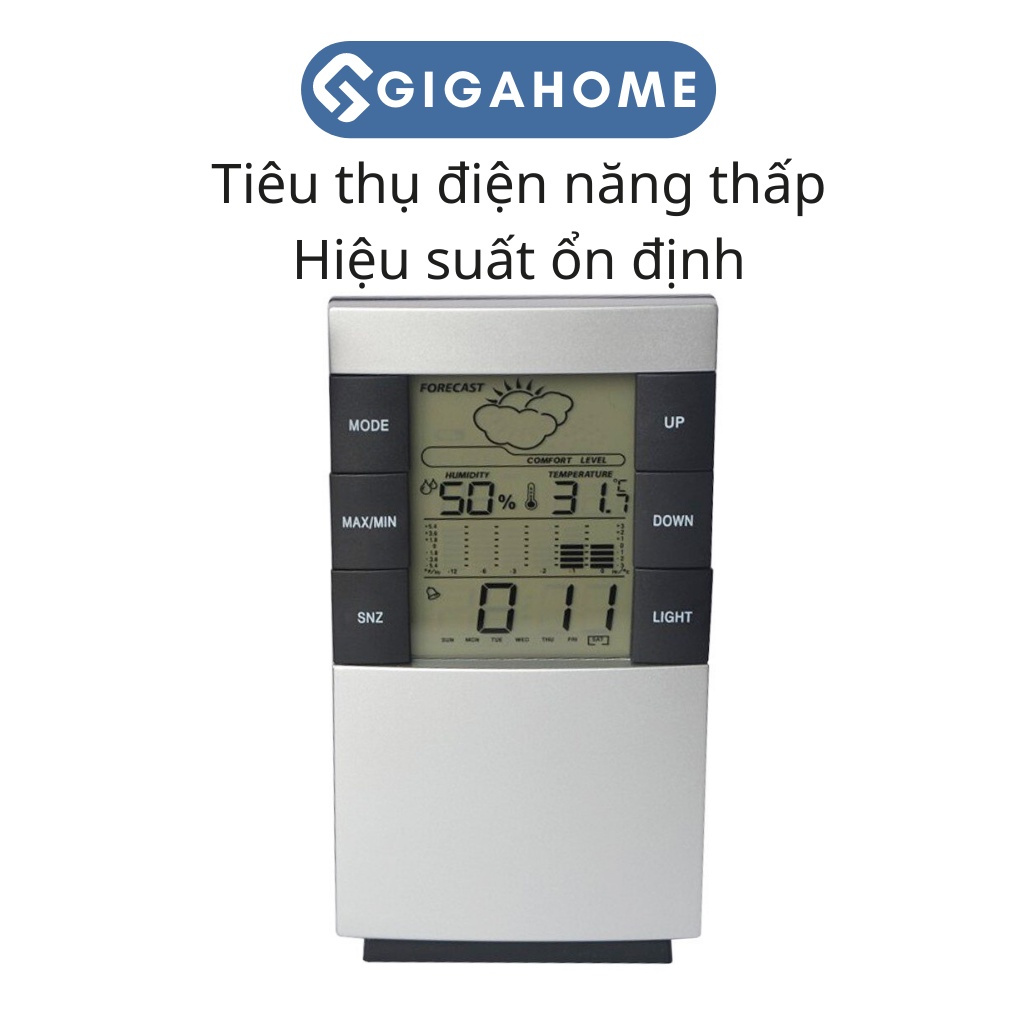 Đồng Hồ Đo Nhiệt Độ Phòng GIGAHOME Có Thời Gian, Báo Thức Màn Hình LCD 5538