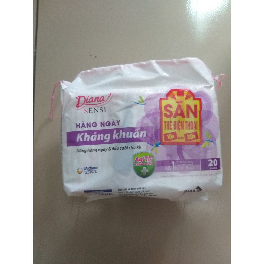 Băng vệ sinh Diana Sensi hàng ngày kháng khuẩn Bịch 20 miếng
