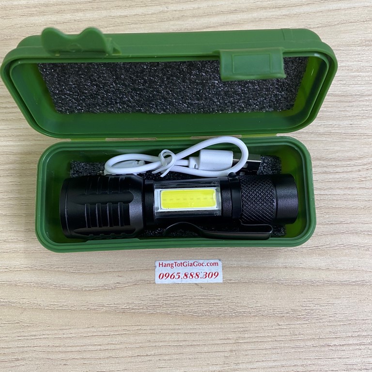 Đèn pin mini bỏ túi Ultrafire COB siêu sáng, nhỏ gọn, zoom xa gần, sạc USB