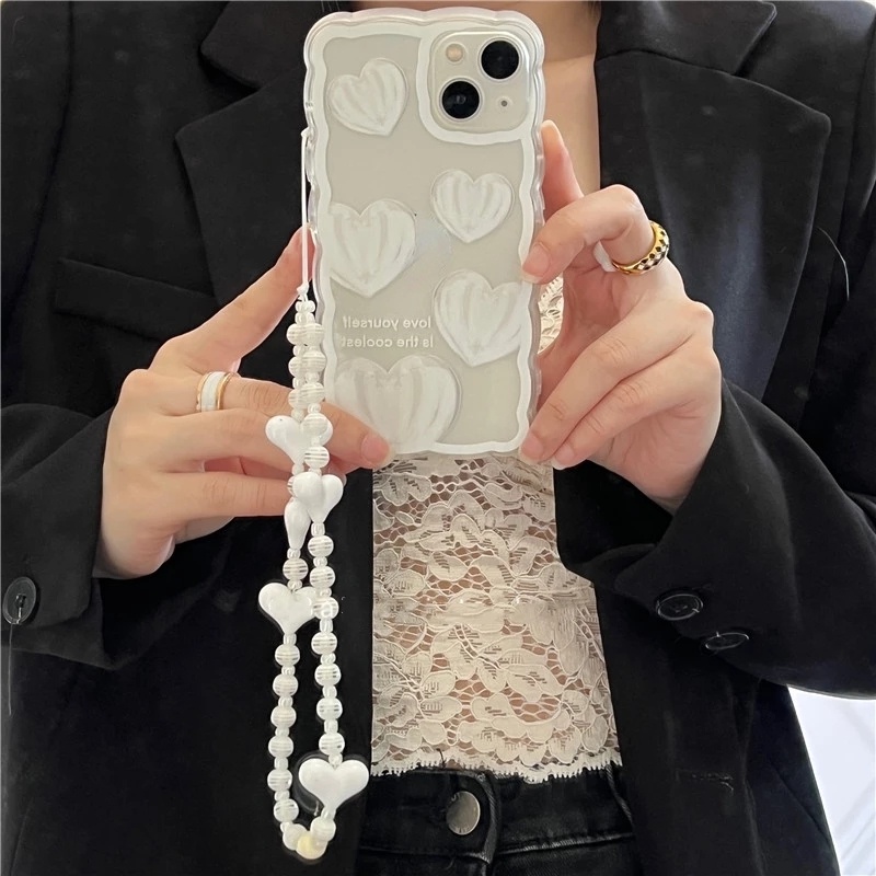 Ốp Điện Thoại Họa Tiết Trái Tim Xinh Xắn Kèm Dây Đeo Cho for iphone 13Pro Max 11 Pro Max 12 MiNi XR X XS 7 8 plus SE 20