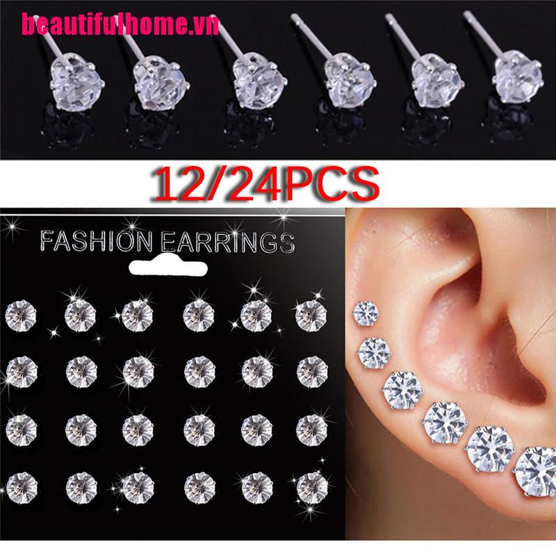 Set 6/ 12 đôi bông tai đính đá pha lê xinh xắn dễ thương