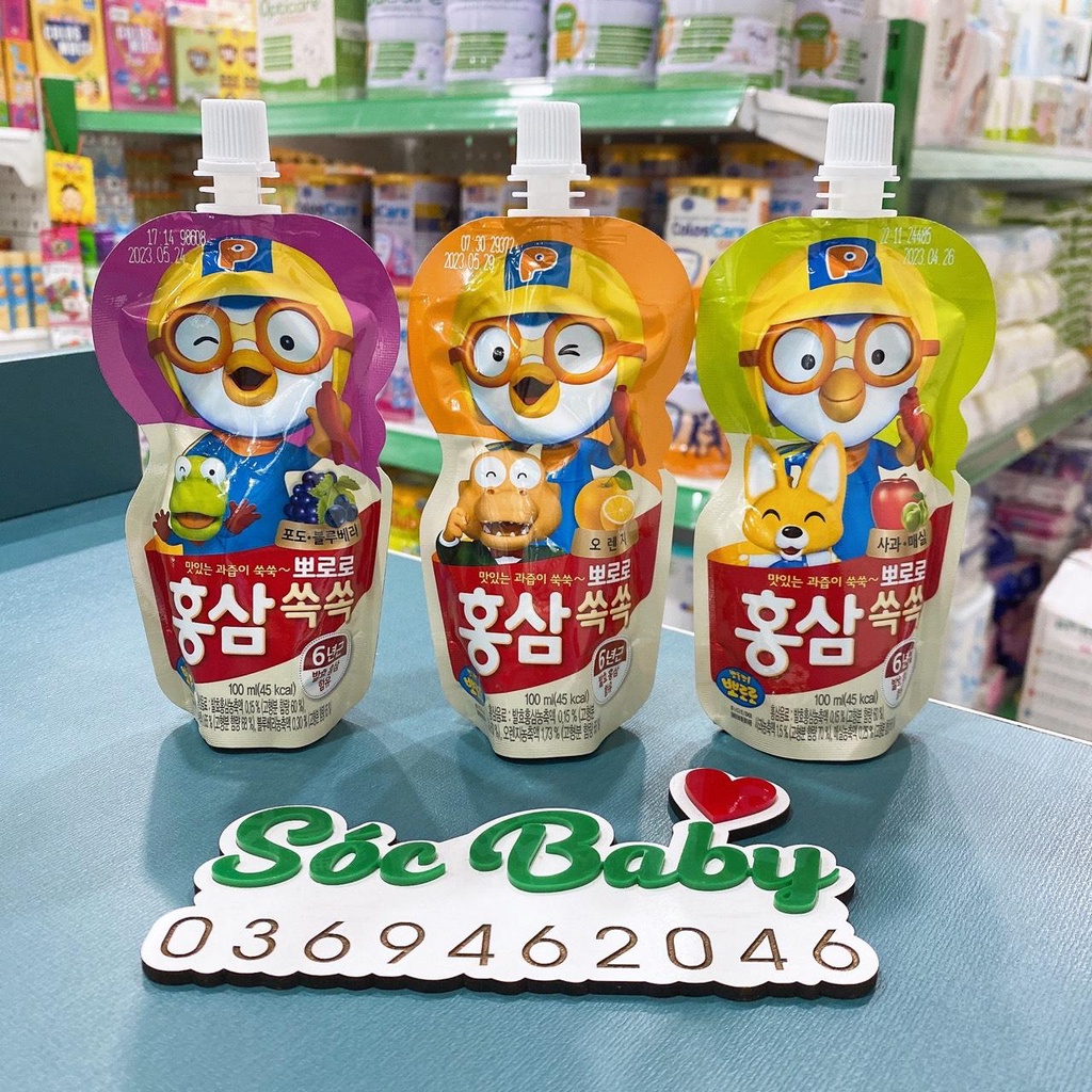 Nước Hồng Sâm Trái Cây Pororo Hàn Quốc Cho Bé Từ 3 tuổi 100ml