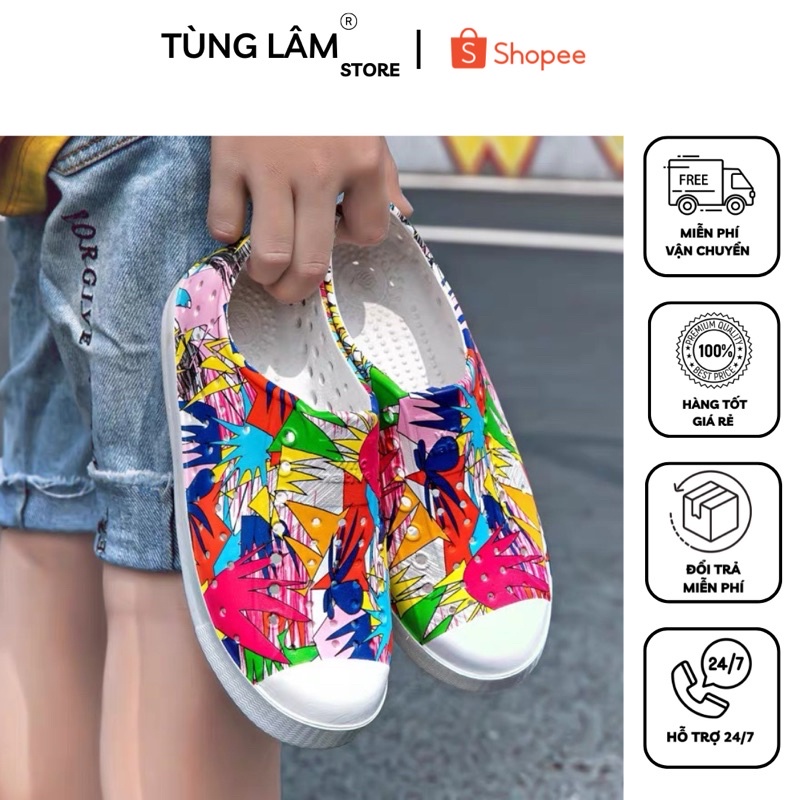 Giày nhựa WNC NATIVE đi mưa đi biển nam nữ thời trang nhựa xốp siêu nhẹ siêu mềm không thấm nước-