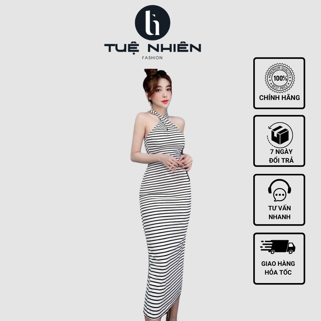 Váy body sọc ngang, chéo cổ sexy tôn dáng - Tuệ Nhiên - Fashion