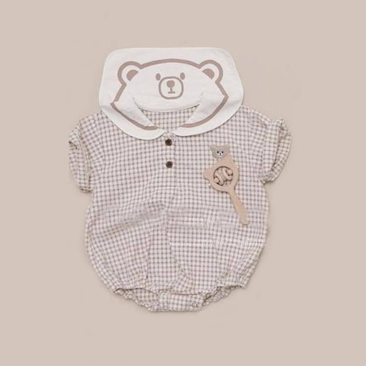 Body cho bé Mẫu kẻ caro thêu gấu style Hàn