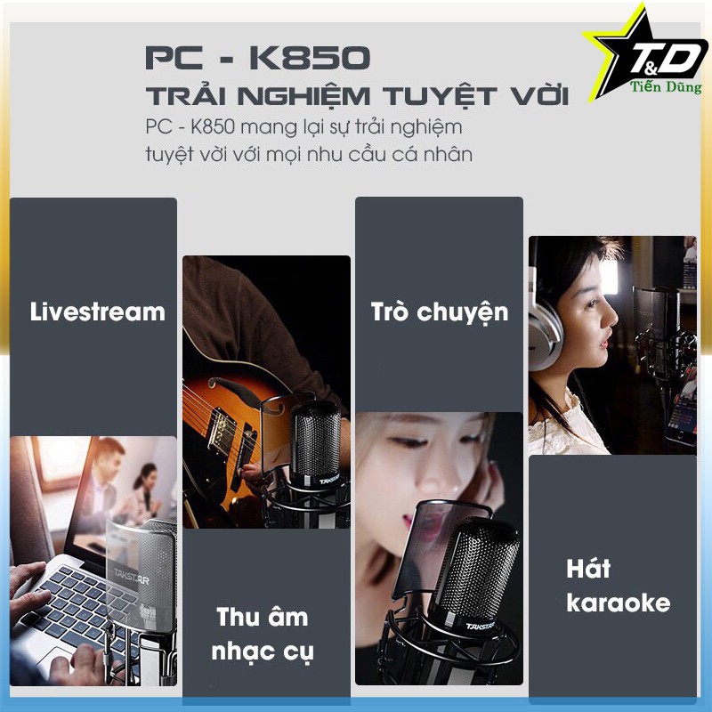 Mic thu âm PC-K850 Takstar cao cấp chính hãng- Mic k850 chạy nguồn 48V dùng được tất cả các sound card