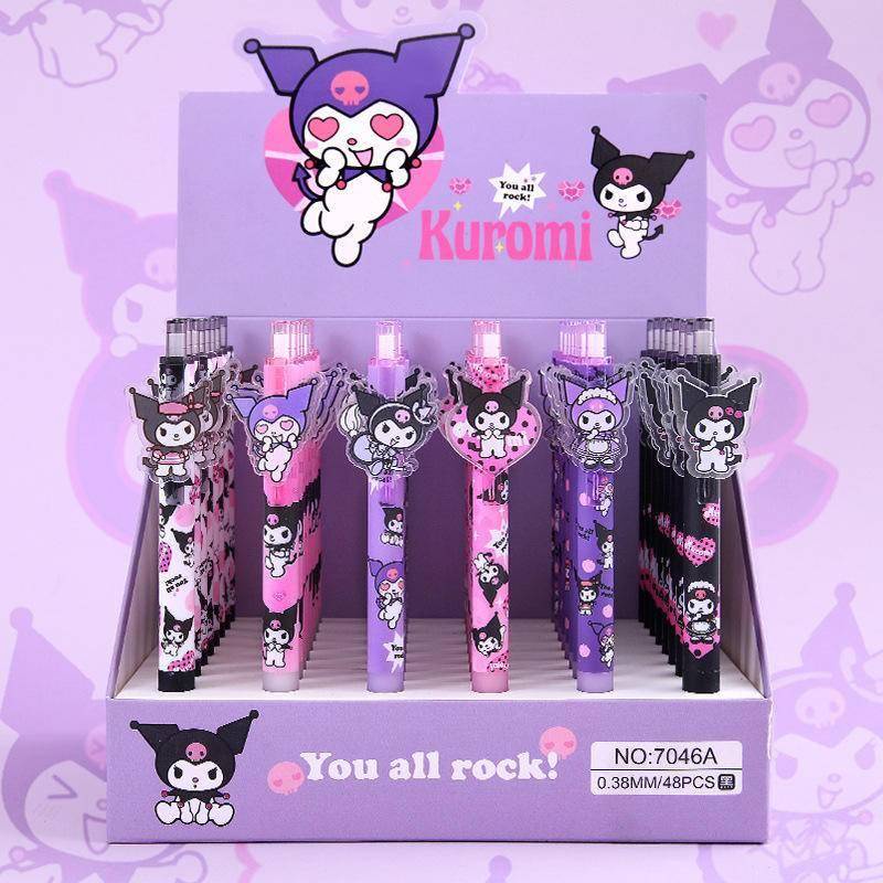 SANRIO Bộ 6 Bút Gel Mực Đen Dạng Nhấn In Họa Tiết Hoạt Hình Kuromi Dễ Thương Nhanh Khô Tiện Dụng Cho Bé