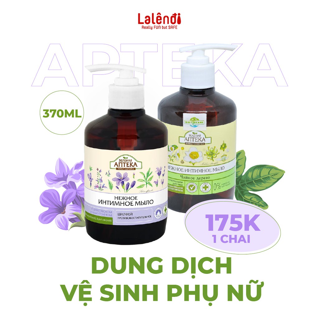 Dung dịch vệ sinh phụ nữ Zelenaya Apteka Nga, sạch khuẩn, khô thoáng 370ml | Lalendi Store