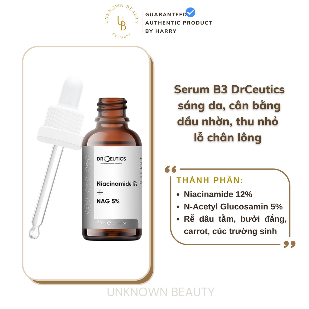 Serum Niacinamide DrCeutics sáng da, mờ thâm, kiềm dầu B3 12% + NAG 5%