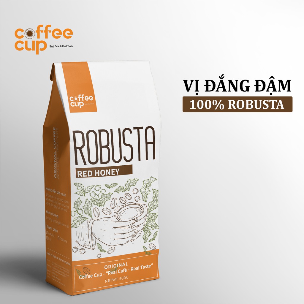 Cà Phê Robusta Red Honey Đặc Biệt CoffeeCup 250g, 100% Cafe Mộc Rang Xay Nguyên Chất, Pha Phin Máy