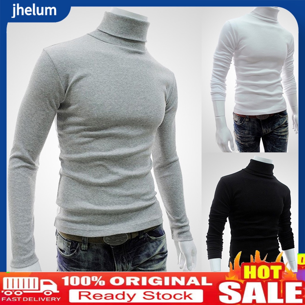 Áo Len Cổ Lọ Tay Dài Mềm Mại Co Giãn Màu Trơn Thời Trang Thu Đông Cho Nam