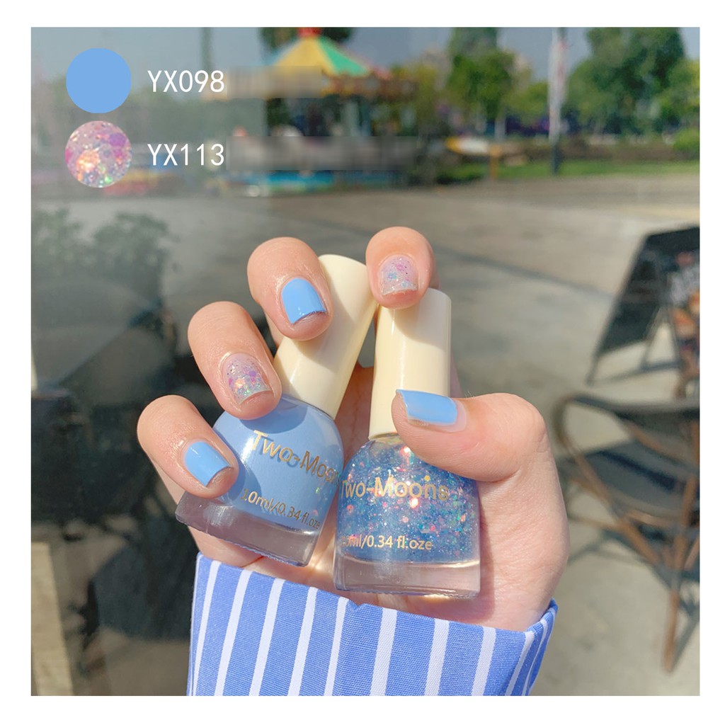 YX113 Sơn Móng Tay Two Moons YX113 lấp lánh kim tuyến xanh - bóc lột dễ dàng