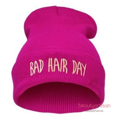 Mũ len trùm đầu thêu chữ BAD HAIR DAY phong cách năng động, thể thao