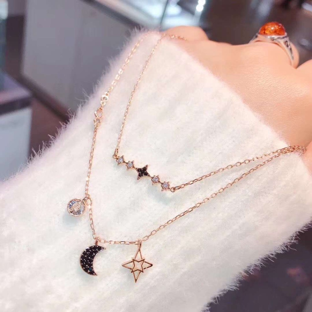 Vòng cổ Hai Lớp Mạ Bạc 925 Mặt Trăng Thời Trang 2023