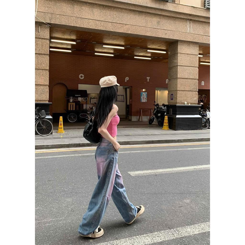 「 WELOVE1 」Quần Jean Dài Eo Cao Ống Rộng In Họa Tiết Graffiti Thời Trang Mùa Hè Dành Cho Nữ