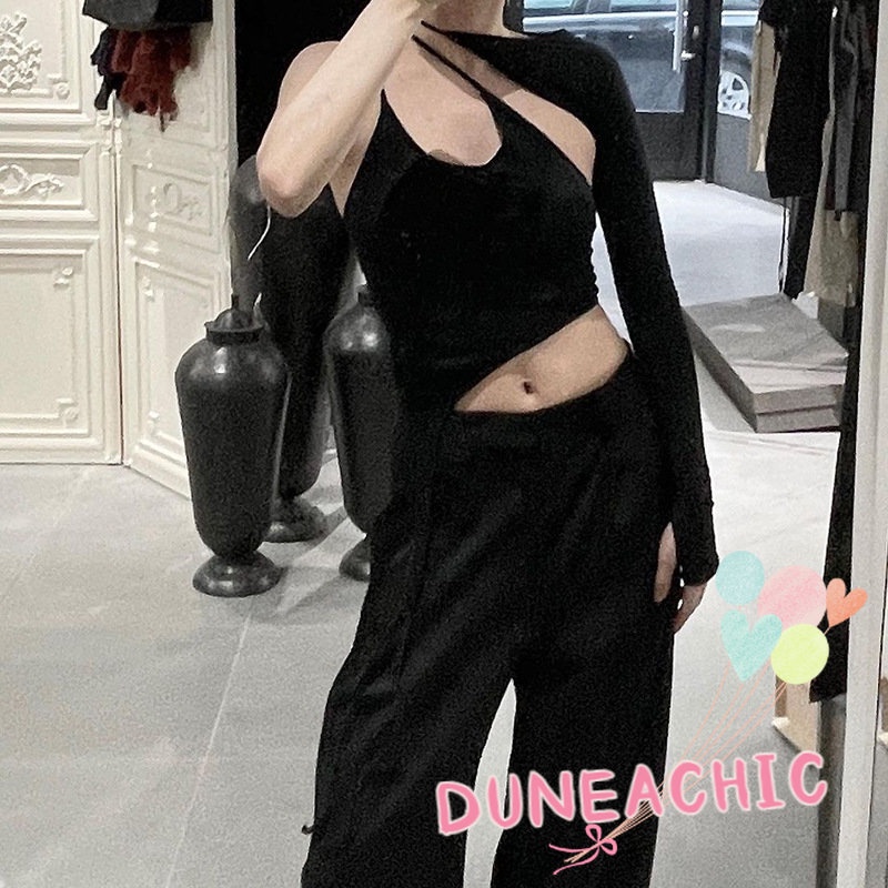 DUNEA Áo Croptop Lệch Vai Thiết Kế Lệch Tà Quyến Rũ Cho Nữ