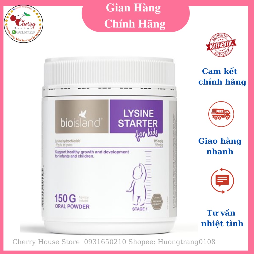 ✔️️️(Tặng Quà Xinh) Lysine bột cho bé từ 7 tháng đến 5 tuổi - Bio Island Lysine Starter ( 150g)