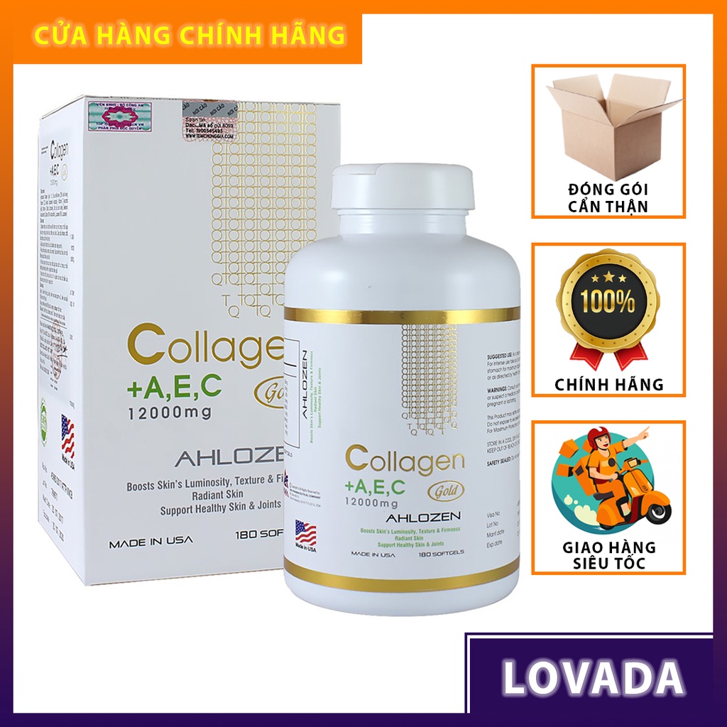 Collagen AEC Gold Ahlozen Cao Cấp Từ Mỹ (12000mg x 180 viên) - Giúp đẹp da - Liền sẹo - Xương chắc khoẻ - Đẹp tóc [CHÍNH