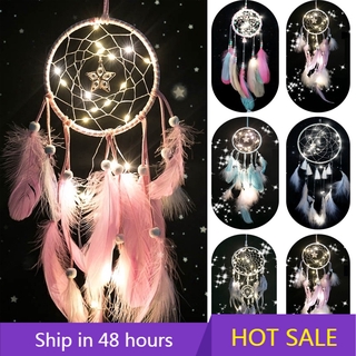[Bestlife] Đèn LED lông vũ Dream Catcher thủ công với đèn dây ban đêm
