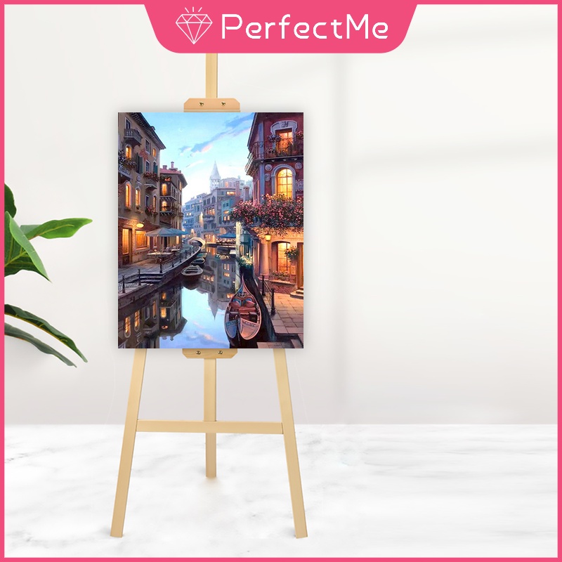 Bộ tranh sơn dầu 40x50cm tự làm họa tiết khung cảnh đêm Canal Canal dùng để trang trí nhà tiện dụng