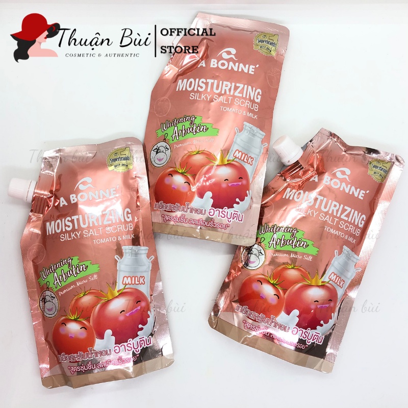 Muối Tắm Dưỡng Ẩm Cao Cấp Thái Lan A Bonne' Moisturizing Silky Salt Scrub Tomato &amp; Milk - Cà Chua Và Sữa Túi 350g Có Vòi