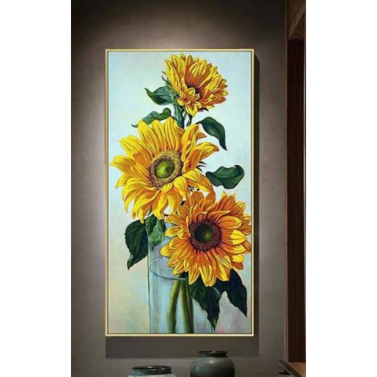 TRANH THÊU KÍN HOA HƯỚNG DƯƠNG E61 (50×90) MN0098 (60X80)
