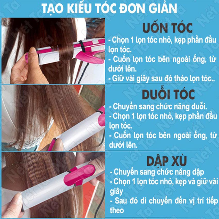 Máy duỗi tóc, uốn tóc, dập xù đa năng 3in1 5 mức điều chỉnh nhiệt KEMEI KM-3304 - Phân phối chính thức bảo hành Nét Ta