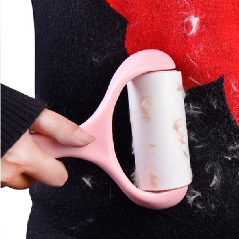 Cây lăn bụi quần áo đa năng lăn bụi giường, lông mèo, sofa, giày dép hiệu quả có tay cầm dài màu hồng