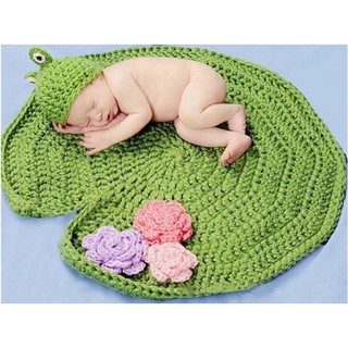 Nón len Ếch xanh & lá sen cho bé sơ sinh newborn cực cute Set trang phục đạo cụ chụp ảnh hóa trang chụp hình dễ thương