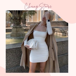 Đầm ôm body cổ vuông tay dài