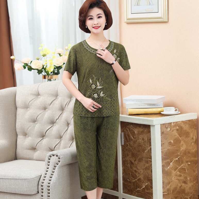 Bộ Đồ Thun Lạnh Trung Niên - Bộ quần lửng cho Mẹ cho Bà hàng Quảng Châu