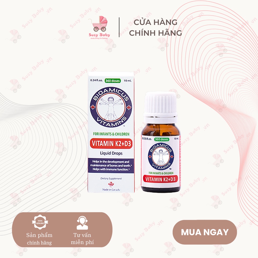 BIOAMICUS Vitamin K2+D3 MK7 - Bổ sung Vitamin, phát triển chiều cao, chống còi xương - Canada [Lọ 10ml]