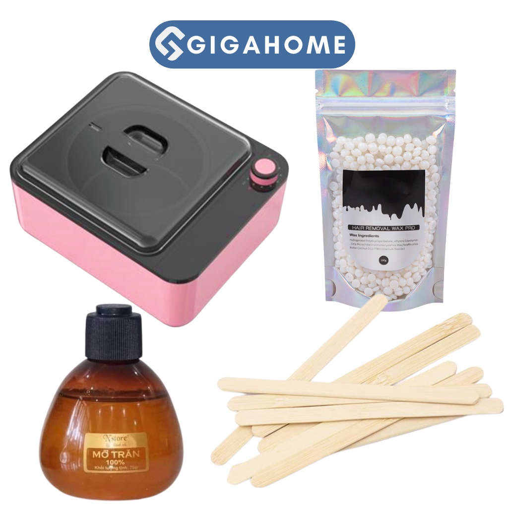 Combo Nồi Nấu Sáp Wax Lông Chống Dính + 100gr Sáp Cao Cấp + 75gr Mỡ Trăn Tặng Kèm Que GIGAHOME