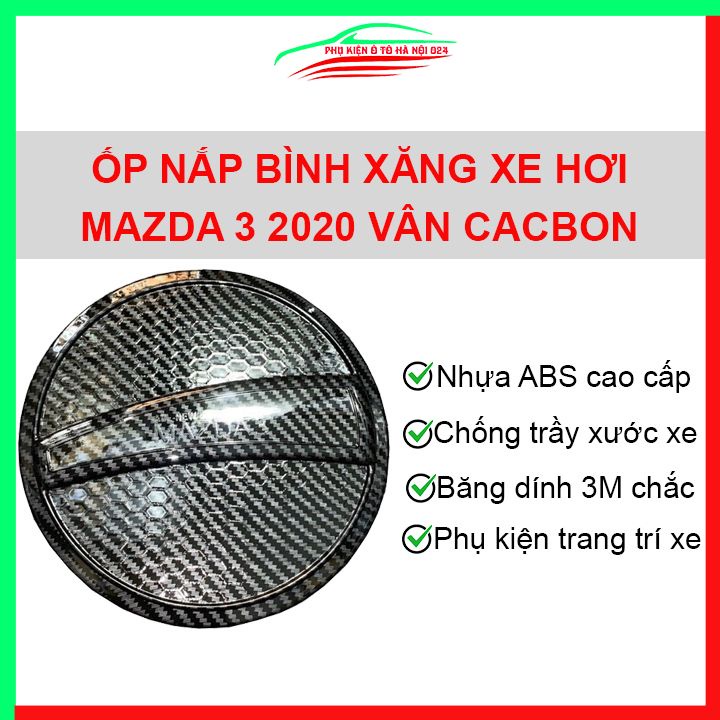 Ốp nắp xăng Mazda 3 2020 vân cacbon bảo vệ chống trầy trang trí ô tô