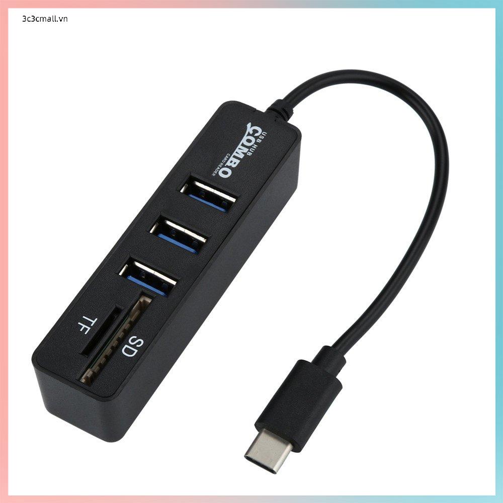 ✨chất lượng cao✨Malloom 2 in 1 Type-C Doors OTG USB 2.0 Hub Splitter Combo 3 & SD / TF Card