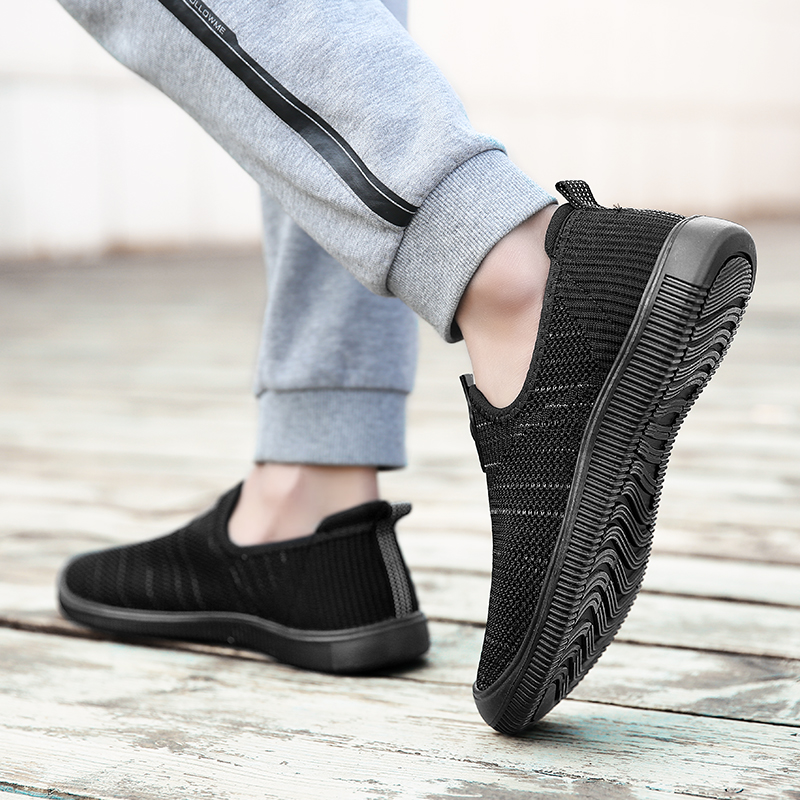 TA Men's shoes mesh lazy shoes casual shoes cloth shoes breathable non-slip black driving shoes