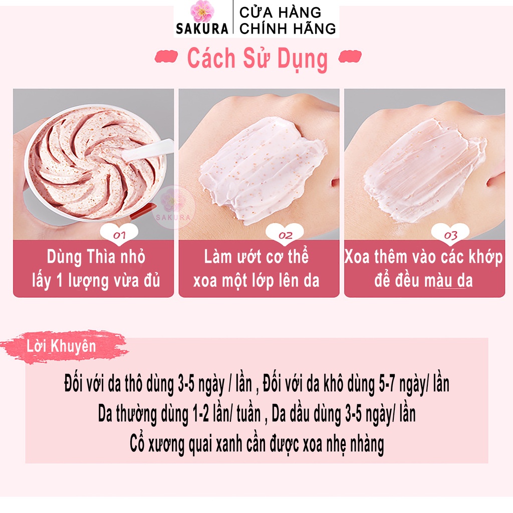 Tẩy da chết Body HEYXI hương đào tẩy tế bào chết Peach Clear toàn thân cho da dầu mụn nhạy cảm SAKURA H3