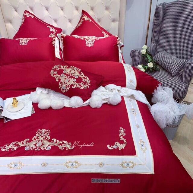 Set chăn ga lụa  thêu mới nhất, hàng 7 món cao cấp