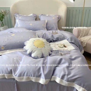 (Siêu HOT) Set Chăn Ga Gối Lụa Cao Cấp 5 món - Tím pastel cúc trắng
