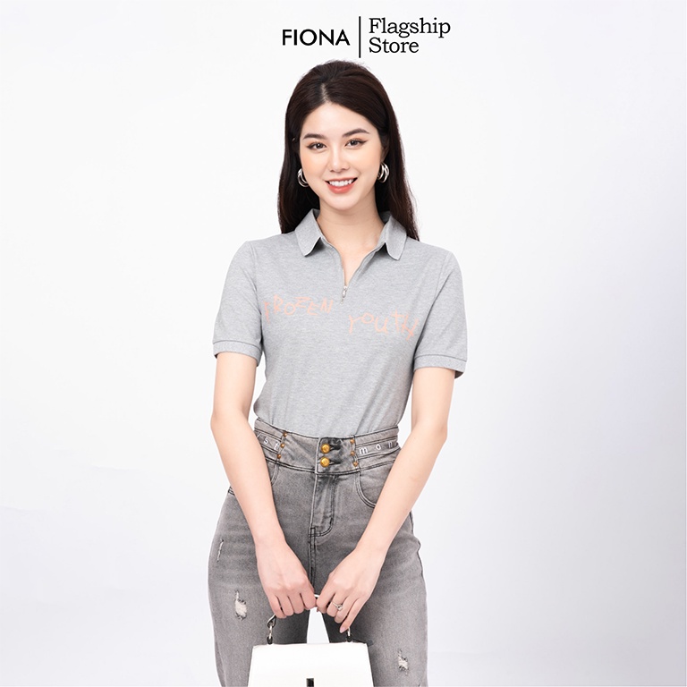 Áo thun nữ FIONA in họa tiết chữ áo polo nữ màu sắc trẻ trung phù hợp mặc đi làm đi chơi  F521187