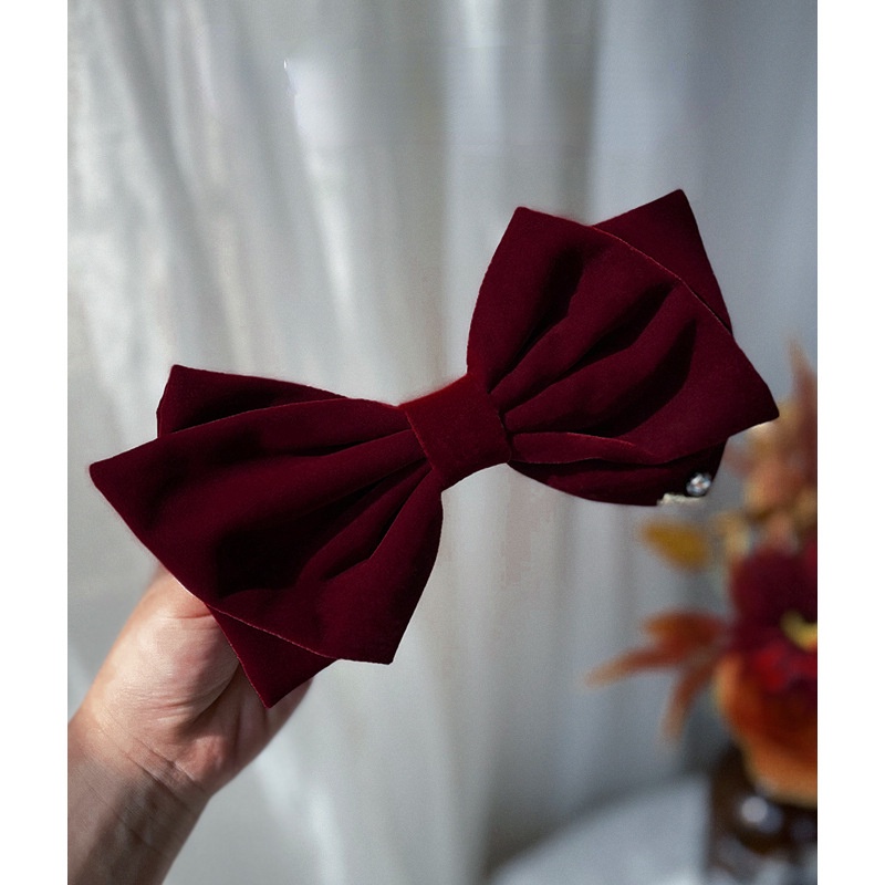 Nơ Cài Tóc Cô Dâu Màu Đỏ Rượu Thời Trang Cổ Điển