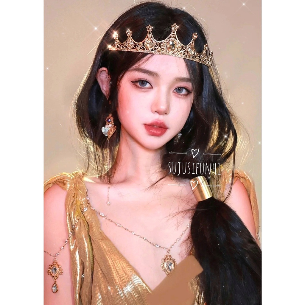 (3 màu) vương miện công chúa đính mặt hình tròn họa tiết lượn sóng xen kẽ dành cho cô dâu, dự tiệc sang trọng