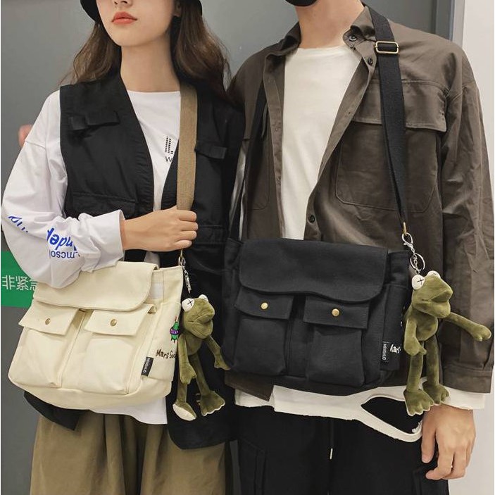 Túi tote ĐĨA BAY dáng hộp phom to - Túi tote đeo chéo unisex nhiều ngăn túi hộp vải canvas giá siêu rẻ WK058