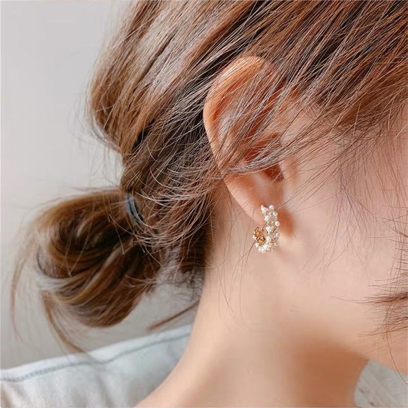 Bồng tai tròn ngọc trai nhân tạo trẻ trung đự tiệc cưới