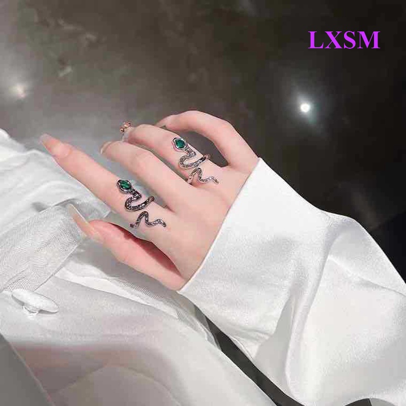 Nhẫn Hở Kim Loại Hình Rắn Màu Đen Phong Cách Hip Hop Cổ Điển Có Thể Điều Chỉnh Cho Nam Nữ