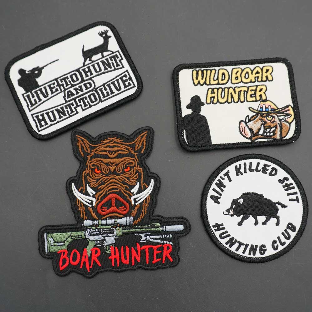 Huy Hiệu Điện Ba Chiều Thêu Hình BOAR HUNTER Phong Cách Punk Ba Chiều