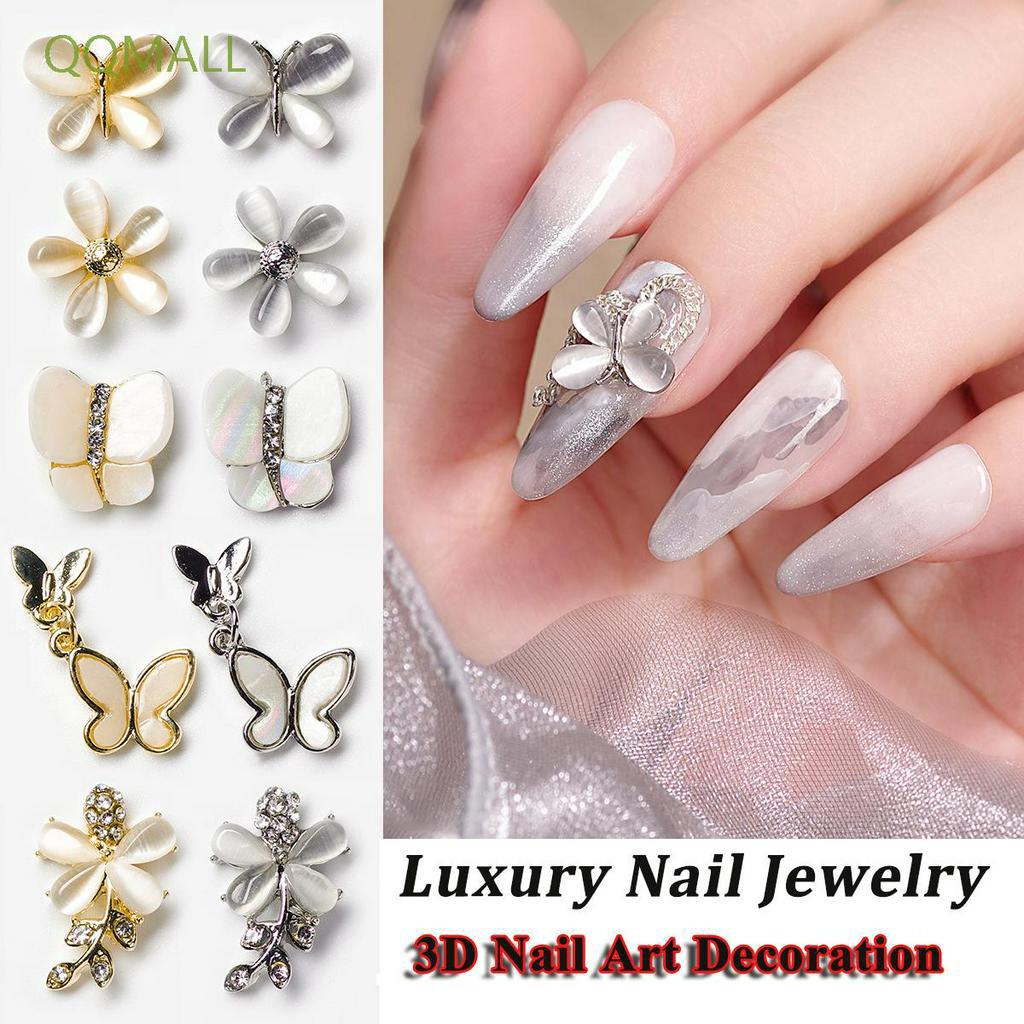 Set 5 Phụ Kiện Đính Móng Tay Trang Trí Thiết Kế Hoa Và Bướm Mặt Đá